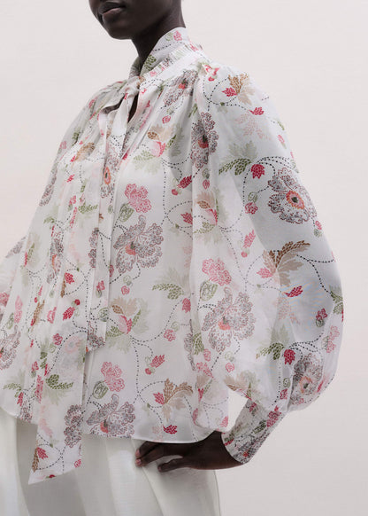 Cream Silk Balloon Sleeve Blouse | ME+EM