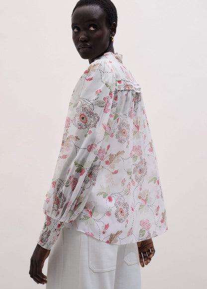 Cream Silk Balloon Sleeve Blouse | ME+EM