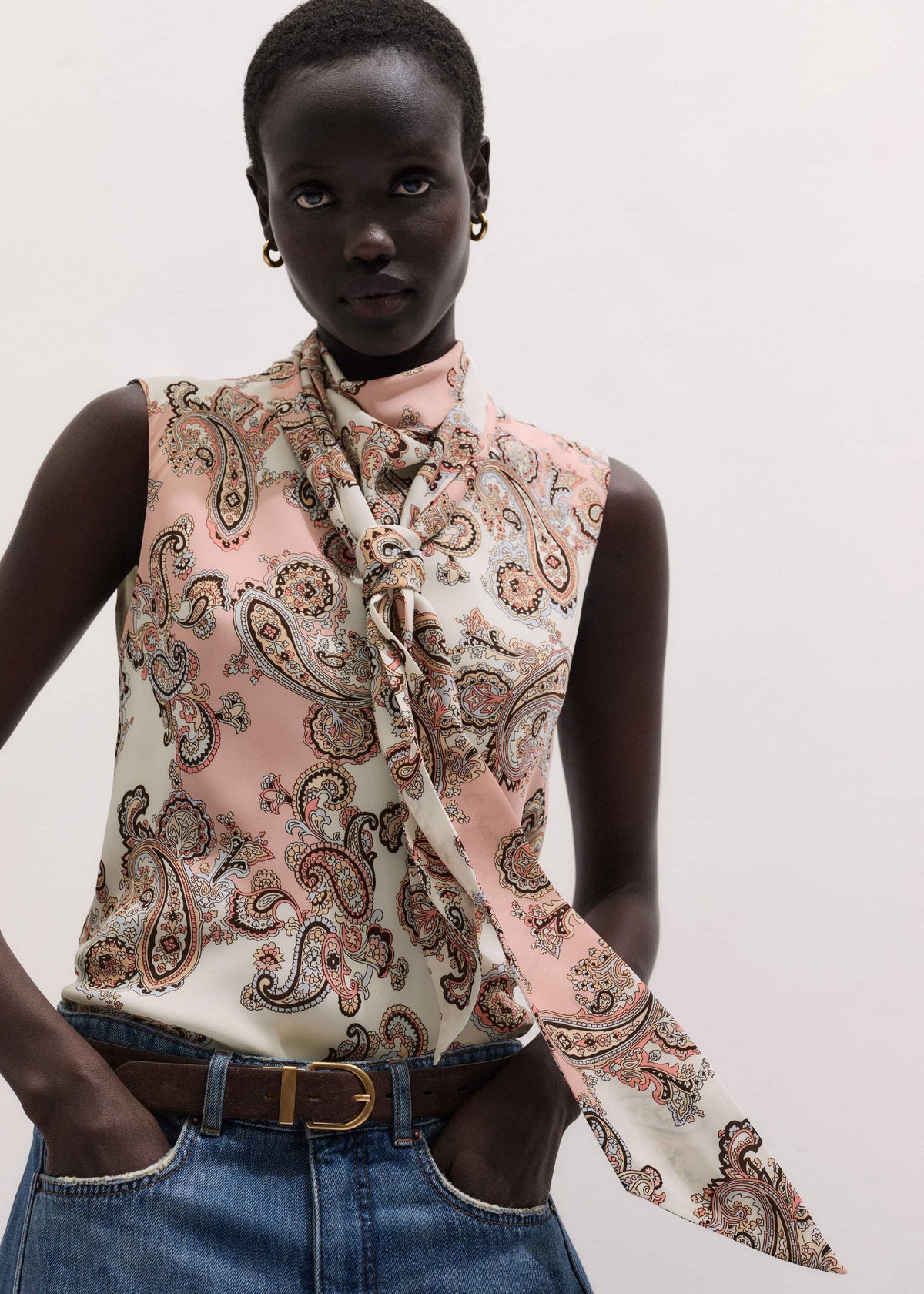 Pink Silk Draped Neck Top | ME+EM