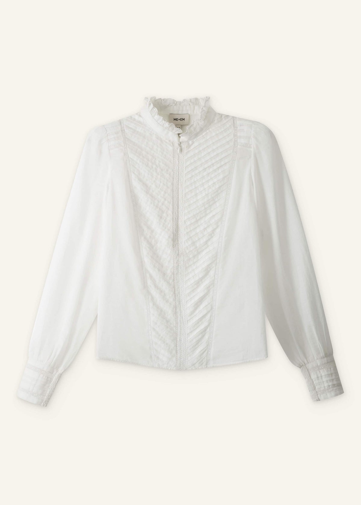 White Delicate Pintucked High-Neck Top | ME+EM