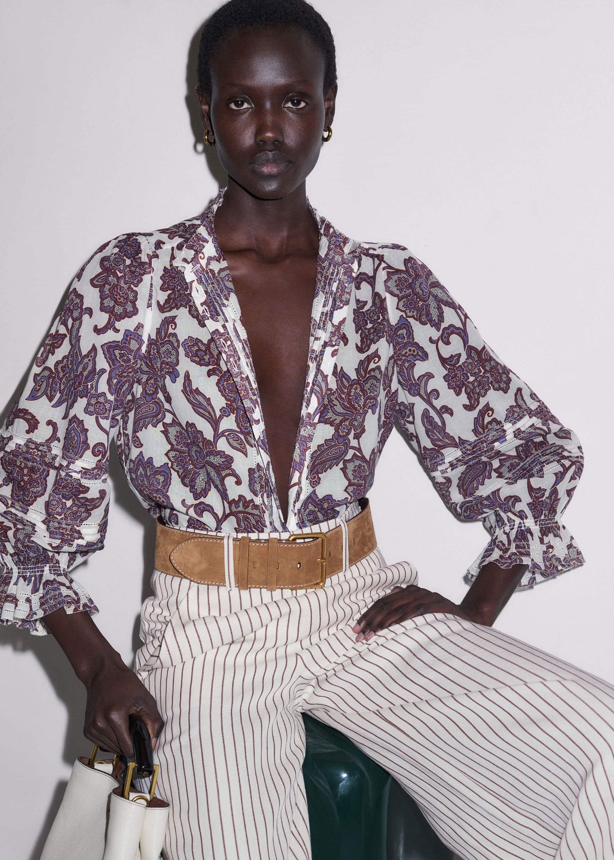 Cream Floral Print Blouse | ME+EM