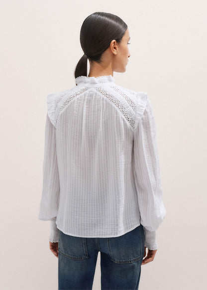 White Cotton + Lace Trim Blouse | ME+EM