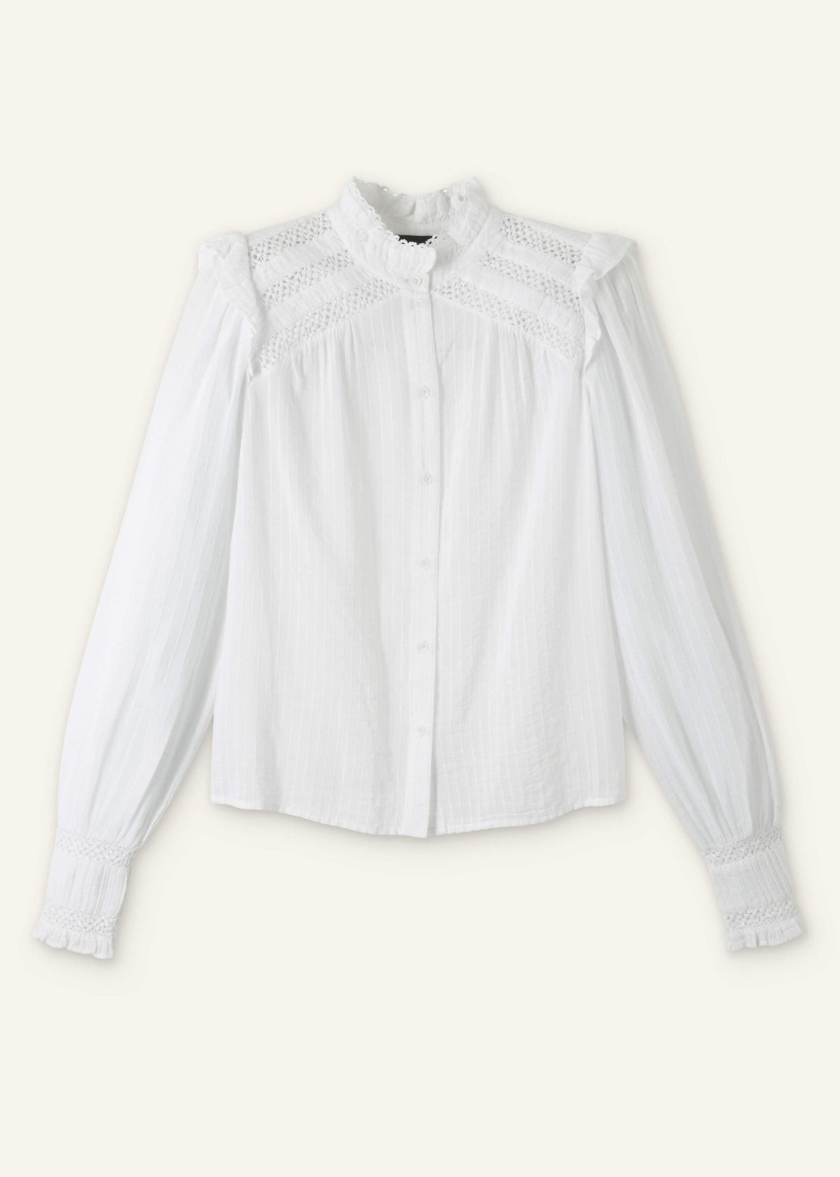 White Cotton + Lace Trim Blouse | ME+EM