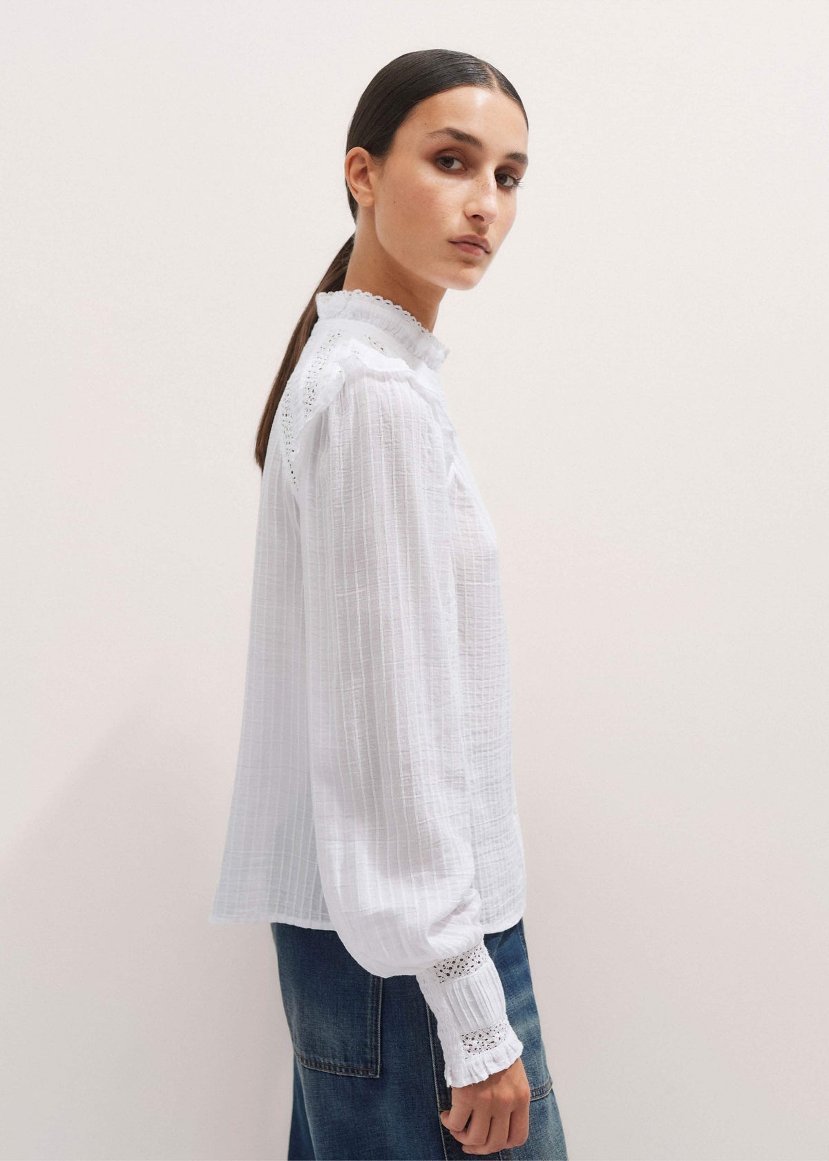 White Cotton + Lace Trim Blouse | ME+EM