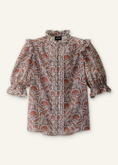 Brown Silk Cotton Rising Wildflower Print Blouse | ME+EM