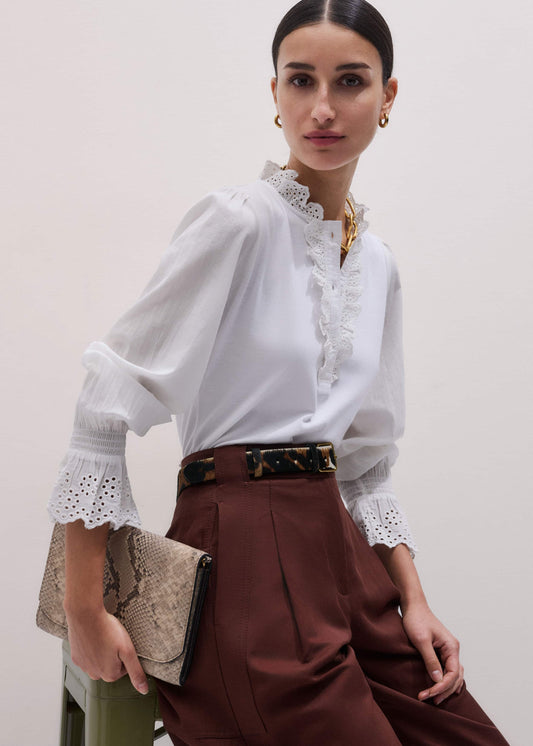 White Cotton Voile Broderie Layering Blouse | ME+EM