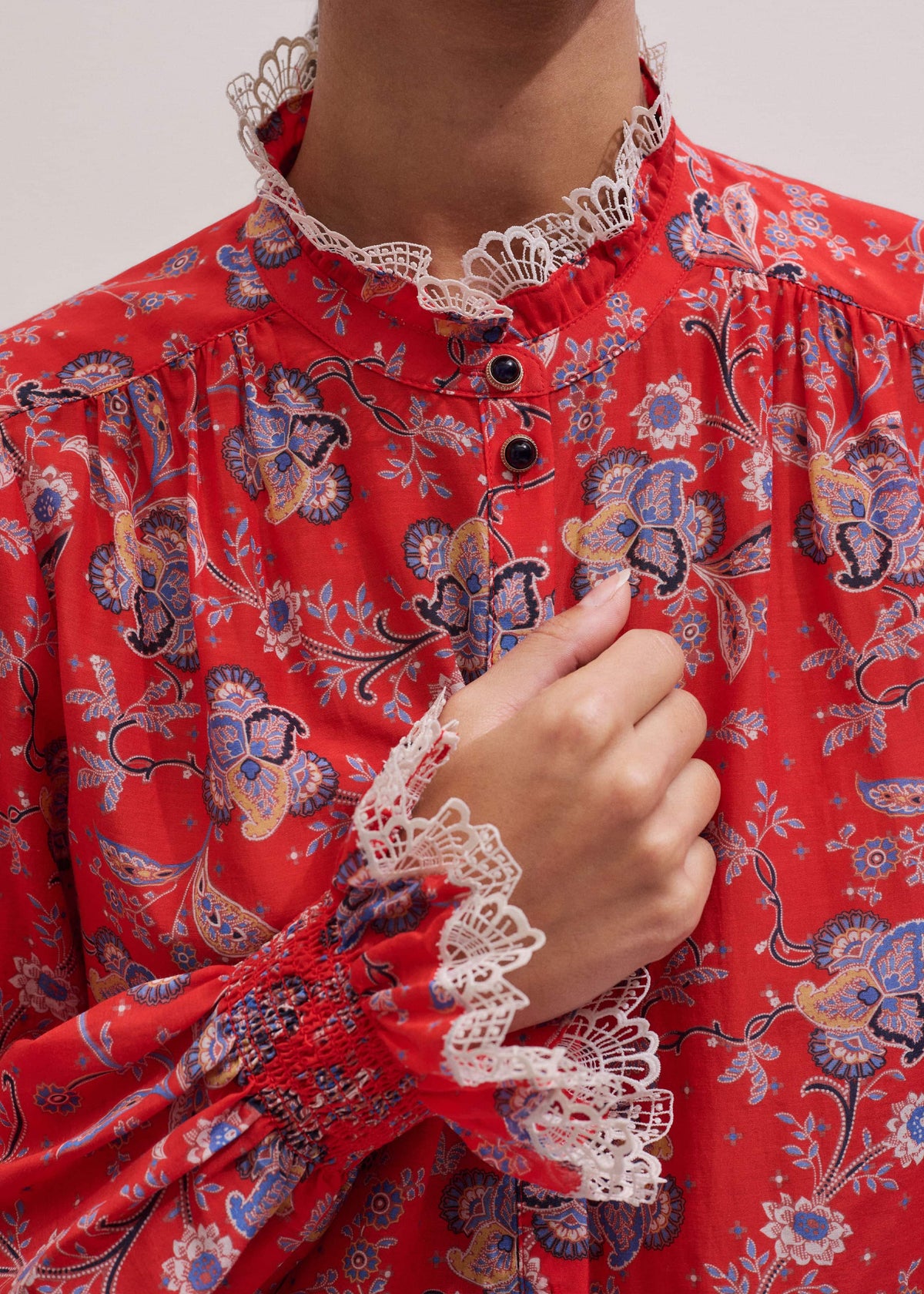 Orange Ornate Floral Paisley Print Blouse | ME+EM