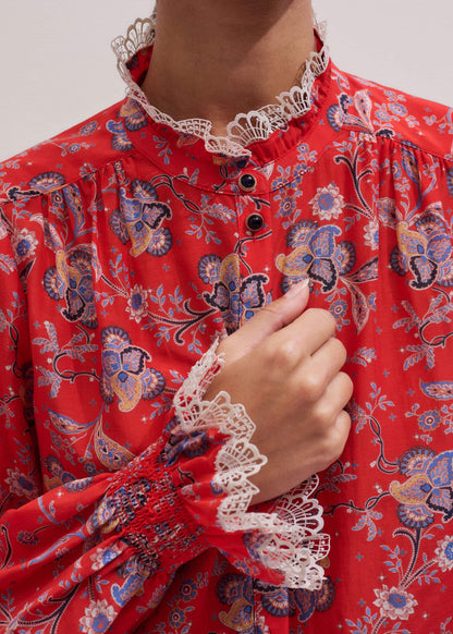Orange Ornate Floral Paisley Print Blouse | ME+EM