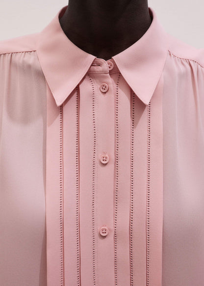 Pink Silk Feminine Embroidered Fluid Straight Blouse | ME+EM