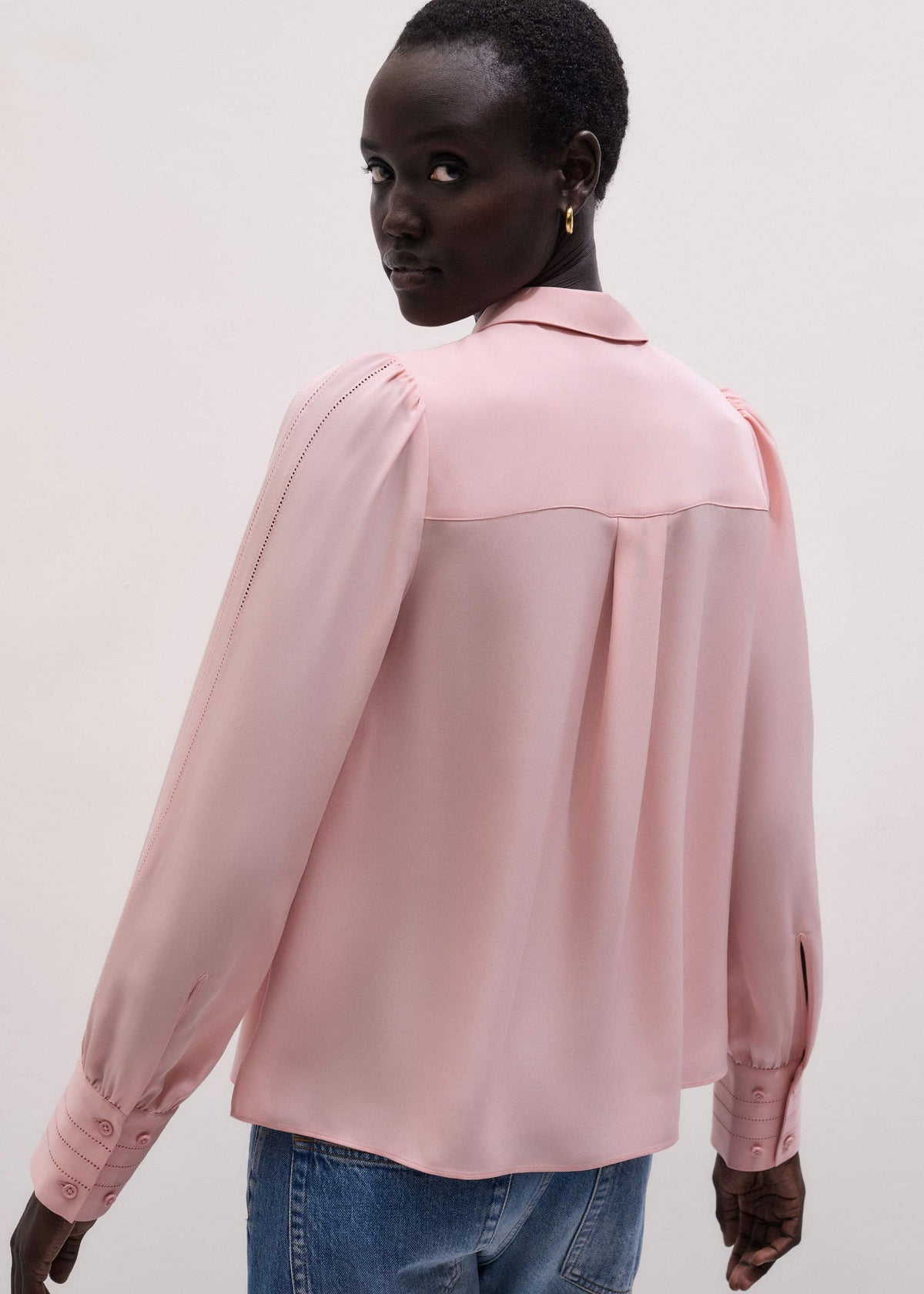 Pink Silk Feminine Embroidered Fluid Straight Blouse | ME+EM
