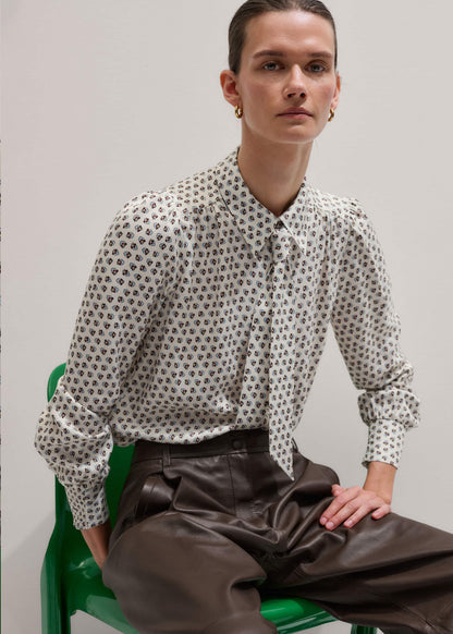 Cream Micro Paisley Print Blouse + Tie | ME+EM