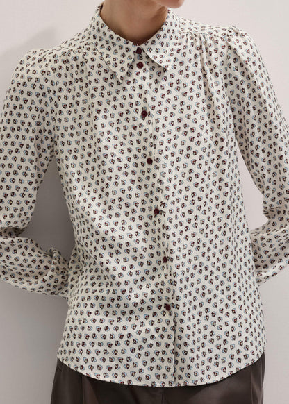 Cream Micro Paisley Print Blouse + Tie | ME+EM