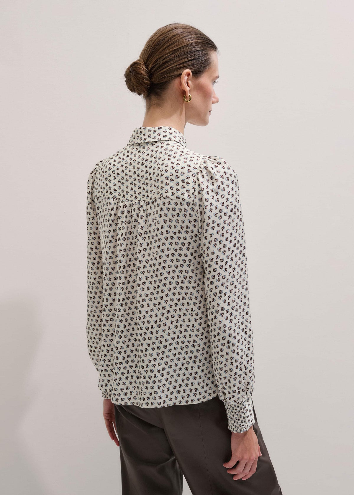 Cream Micro Paisley Print Blouse + Tie | ME+EM