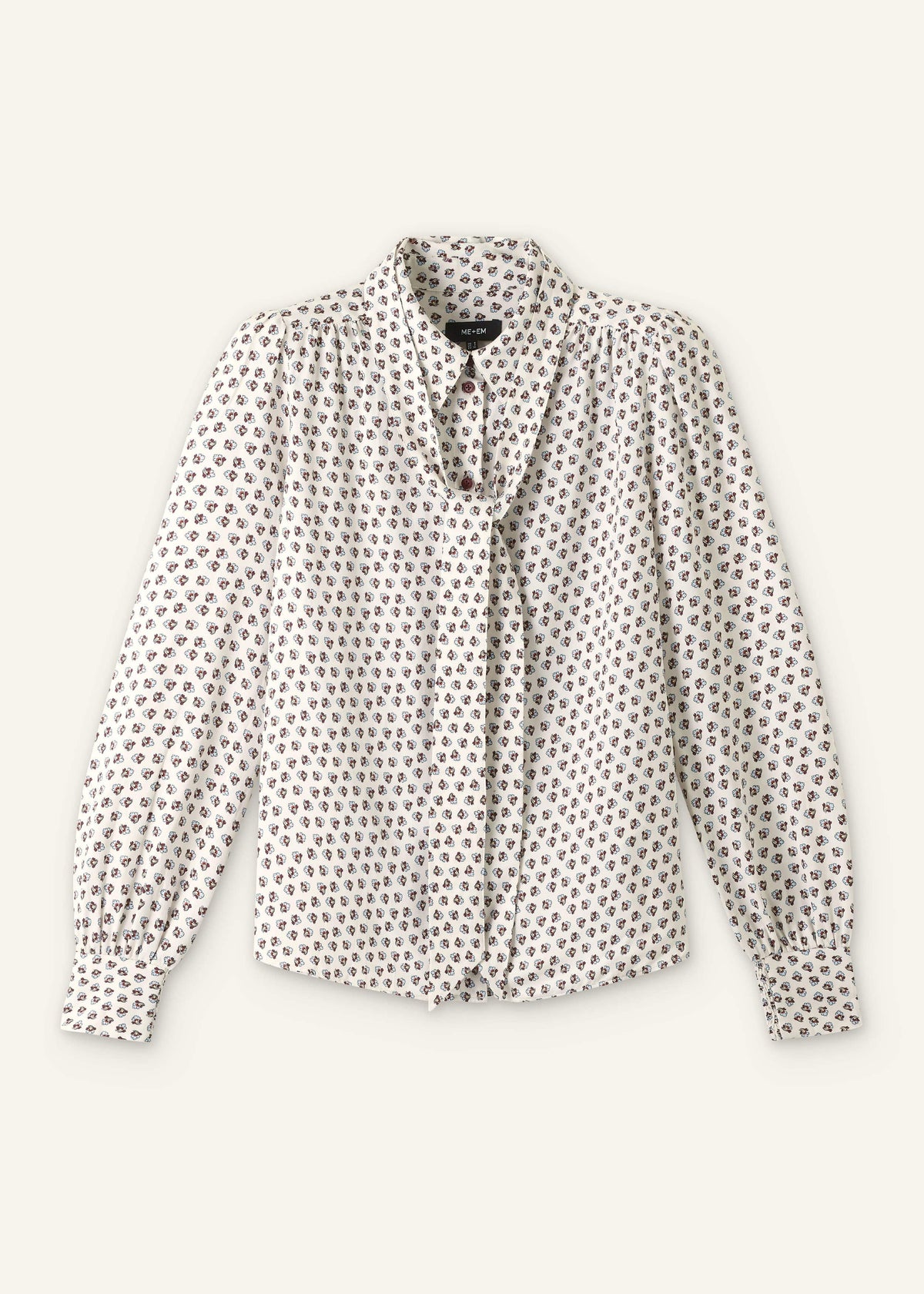 Cream Micro Paisley Print Blouse + Tie | ME+EM