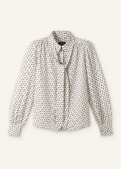 Cream Micro Paisley Print Blouse + Tie | ME+EM