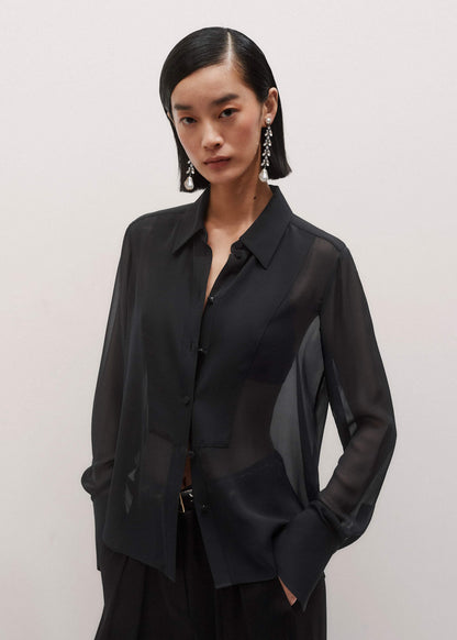 Black Sheer Silk Evening Blouse | ME+EM