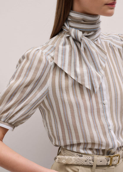 Brown Stripe Blouse + Tie | ME+EM