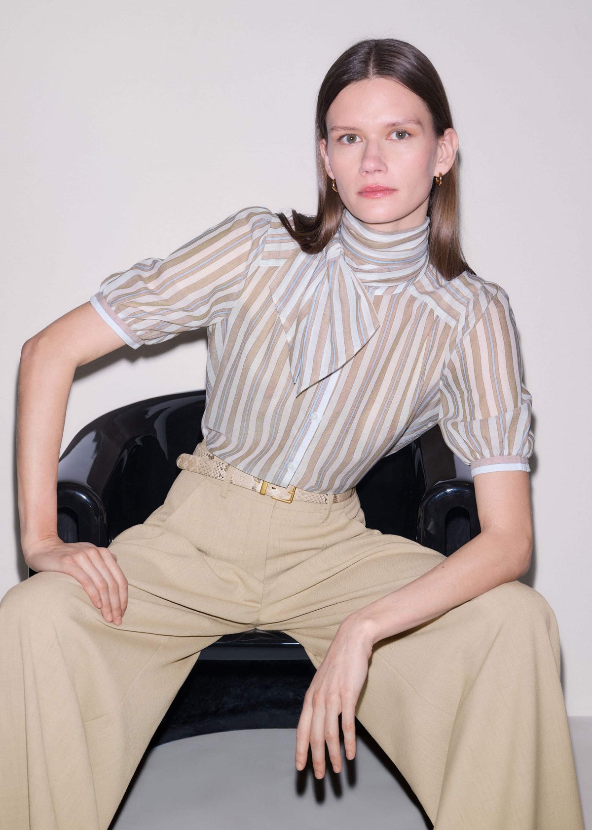 Brown Stripe Blouse + Tie | ME+EM