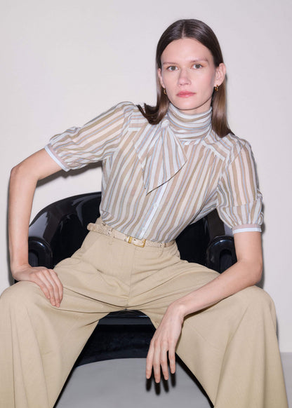Brown Stripe Blouse + Tie | ME+EM
