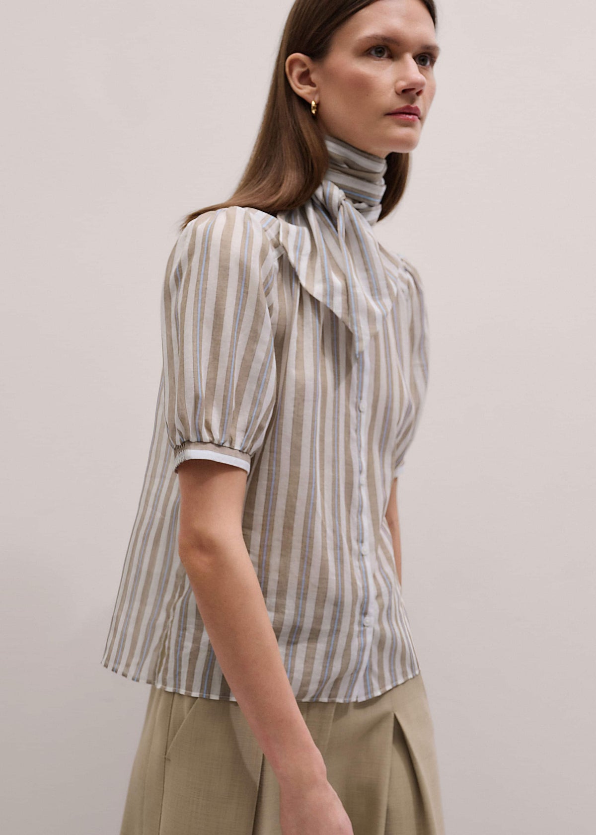 Brown Stripe Blouse + Tie | ME+EM