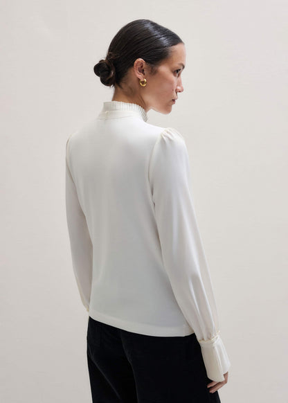 Cream Frill Neck Layering Blouse + Tie | ME+EM