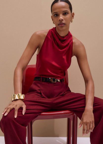 Red Silk Satin Halterneck Sleeveless Top | ME+EM