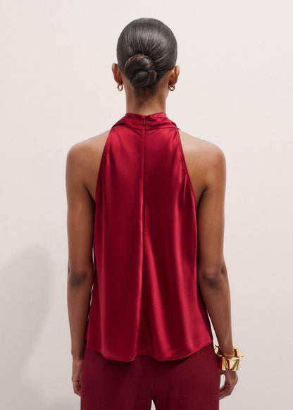 Red Silk Satin Halterneck Sleeveless Top | ME+EM