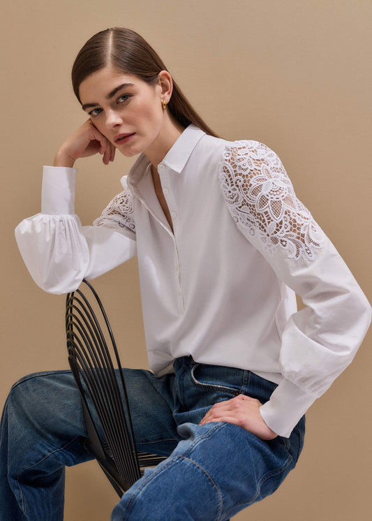 White Lace Sleeve Swing Top | ME+EM