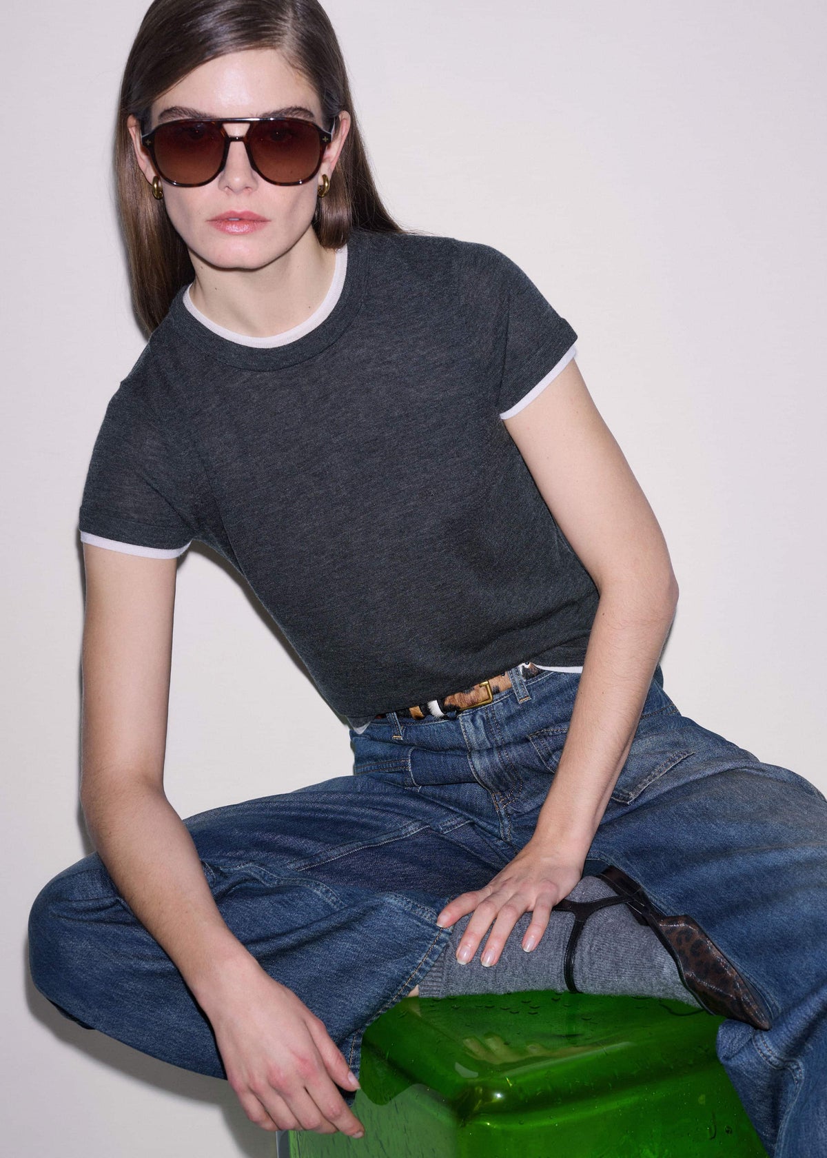Grey Barely There Contrast Trim Knit Baby Tee | ME+EM
