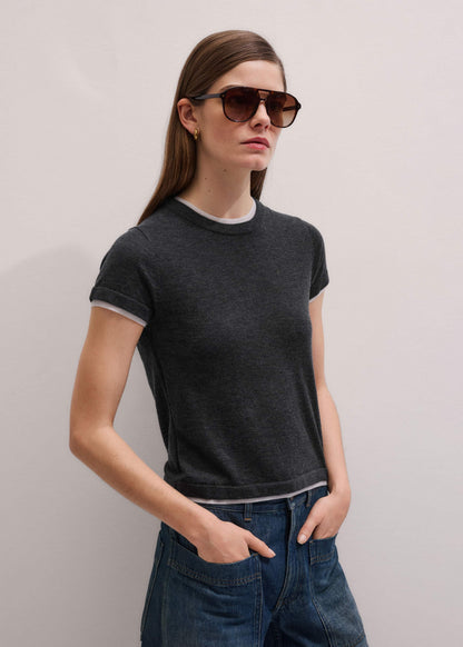 Grey Barely There Contrast Trim Knit Baby Tee | ME+EM
