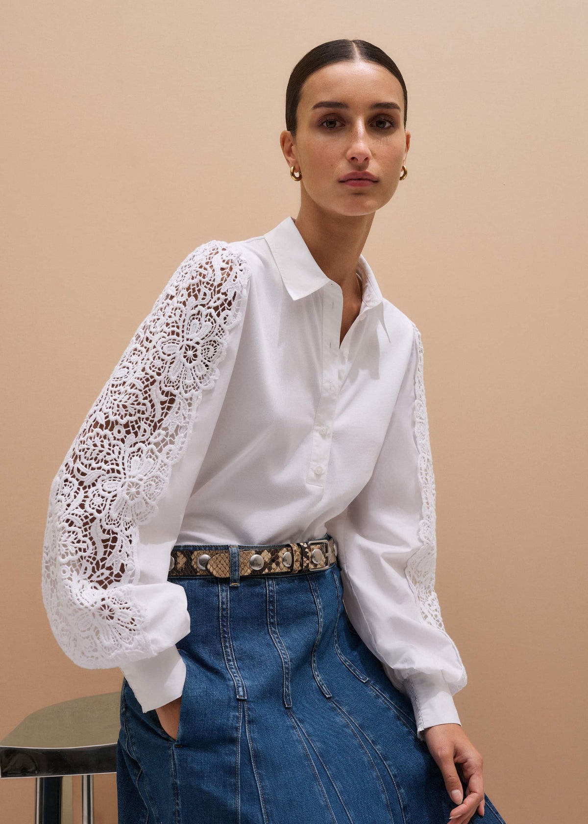 White Lace + Poplin Layering Shirt | ME+EM