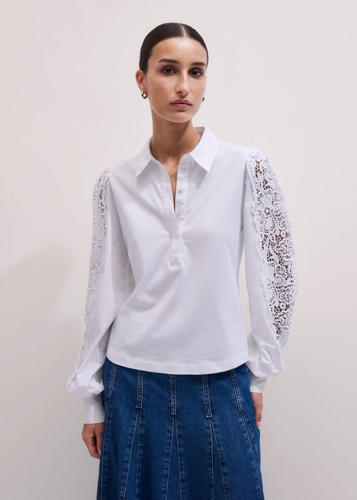 White Lace + Poplin Layering Shirt | ME+EM