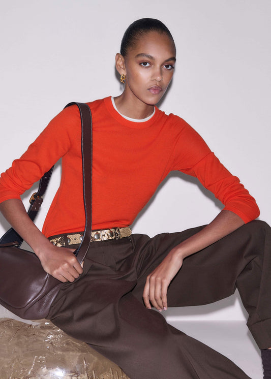 Orange Barely There Contrast Trim Sweater | ME+EM