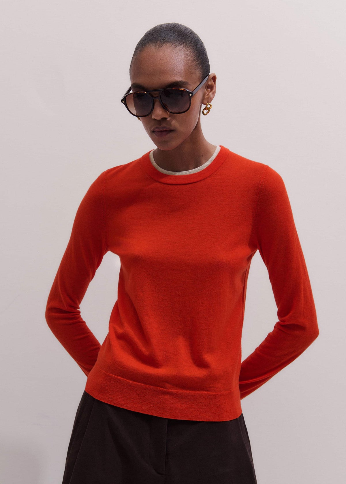 Orange Barely There Contrast Trim Sweater | ME+EM