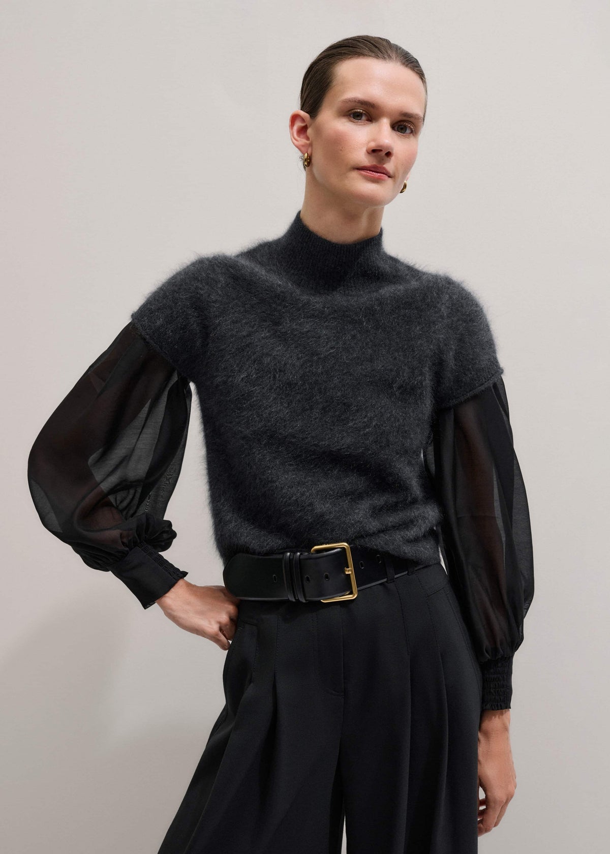 Black Balloon Sleeve Slim Layering Top | ME+EM
