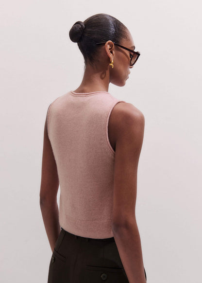 Pink Cashmere Roll Trim Knit Sweater Vest | ME+EM