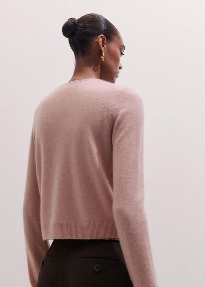 Pink Cashmere Roll Trim Straight Cardigan | ME+EM