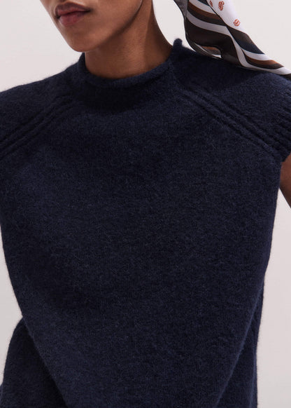 Navy Roll Trim Straight Layering Sweater Vest | ME+EM