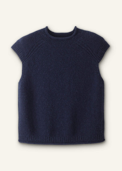 Navy Roll Trim Straight Layering Sweater Vest | ME+EM