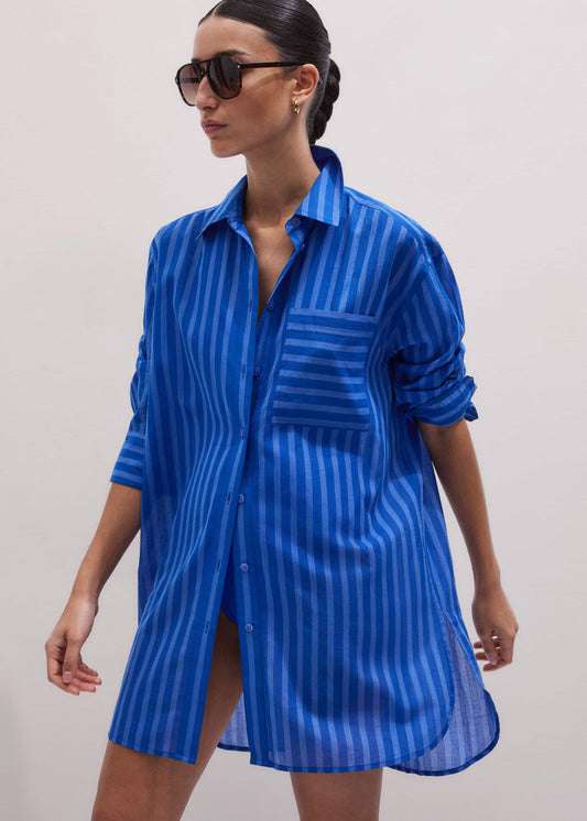 Blue Striped Oversized Beach Shirt | ME+EM