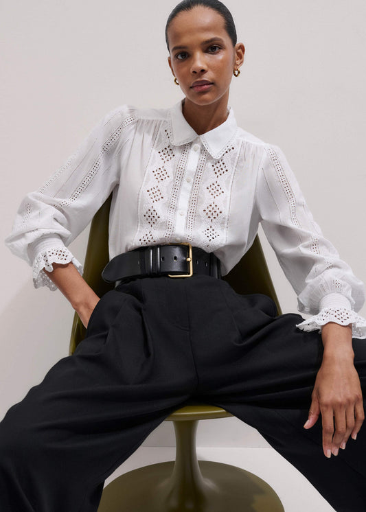 White Cotton Broderie Detail Straight Shirt | ME+EM