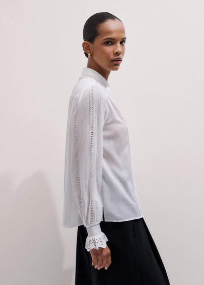 White Cotton Broderie Detail Straight Shirt | ME+EM