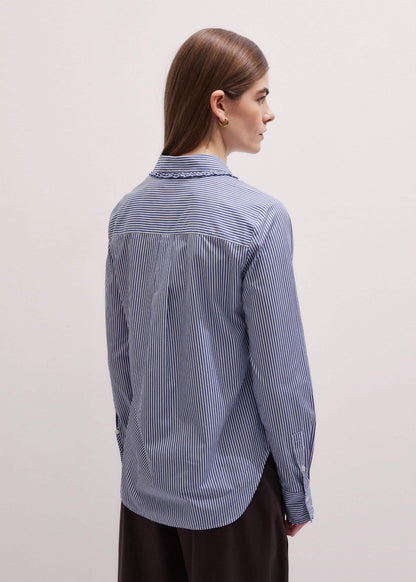 Navy Stripe Frill Collar Forever Shirt | ME+EM
