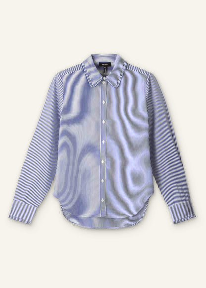 Navy Stripe Frill Collar Forever Shirt | ME+EM