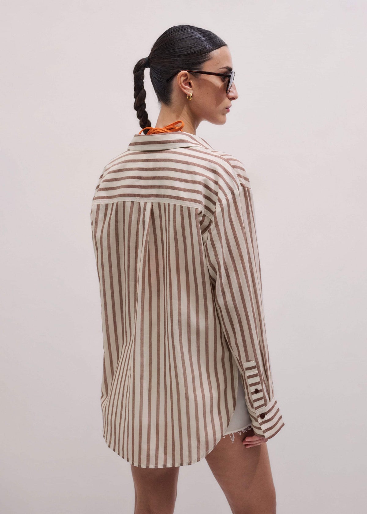 Cinnamon Brown Stripe Boyfriend Shirt | ME+EM