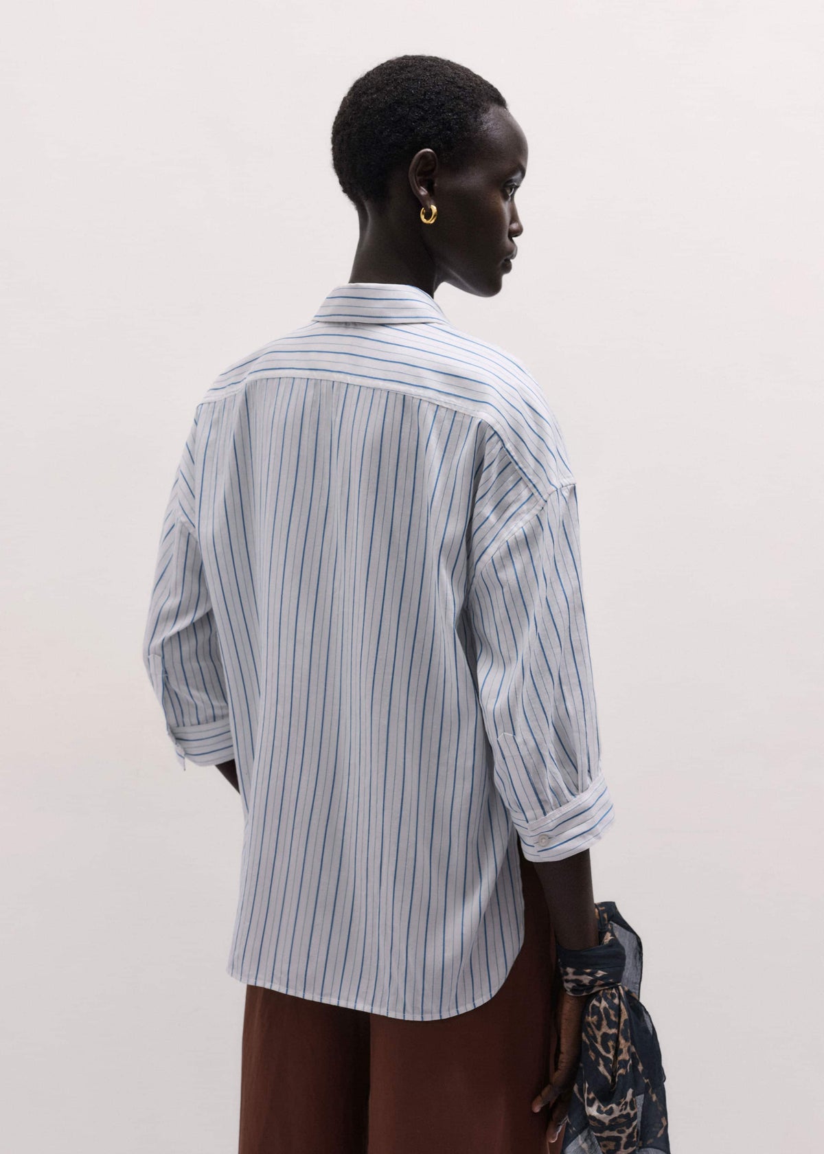 Blue Boxy Striped Crop Sleeve Shirt | ME+EM