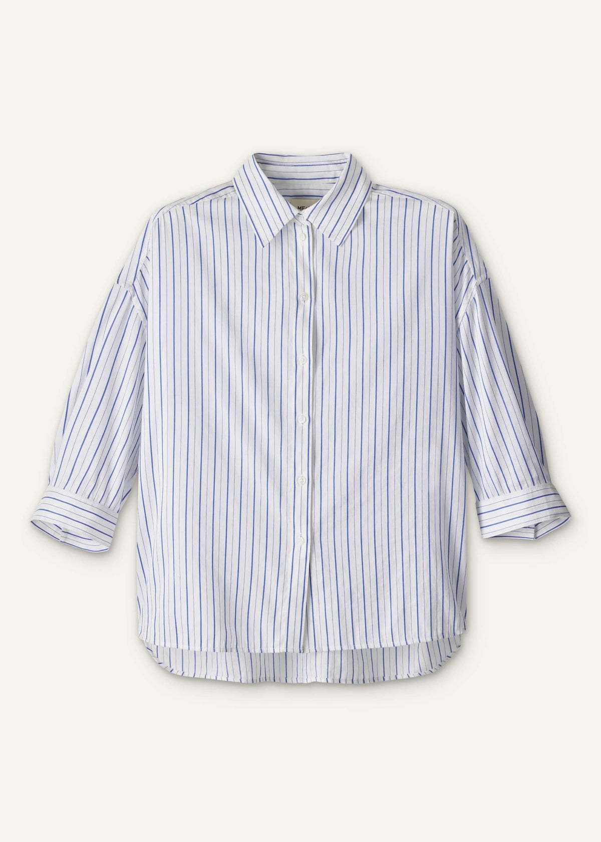 Blue Boxy Striped Crop Sleeve Shirt | ME+EM