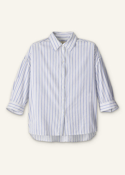 Blue Boxy Striped Crop Sleeve Shirt | ME+EM