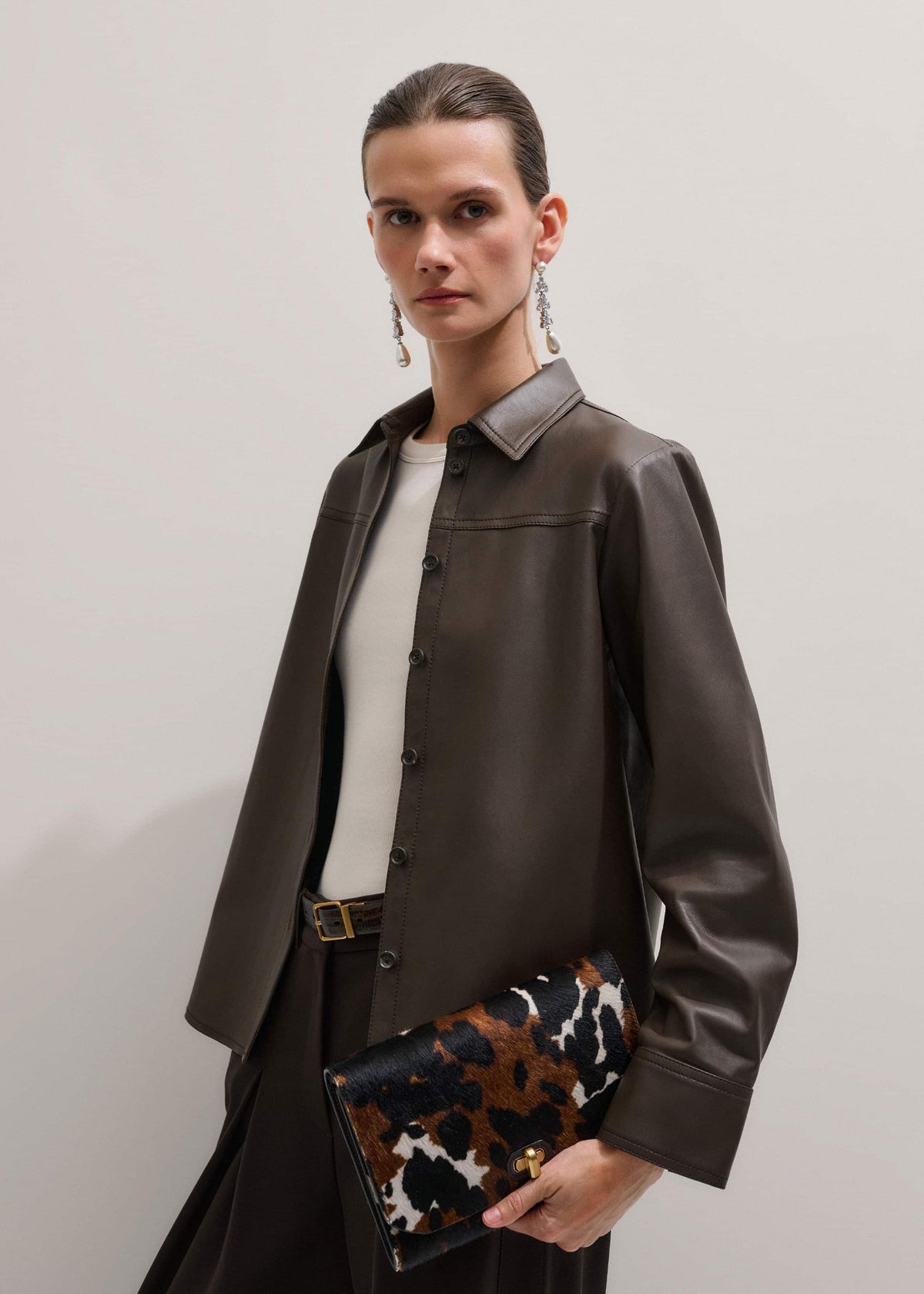 Brown Luxe Leather Straight Shirt | ME+EM
