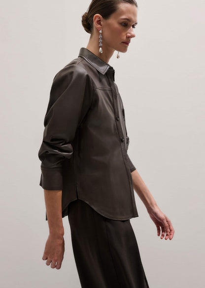 Brown Luxe Leather Straight Shirt | ME+EM